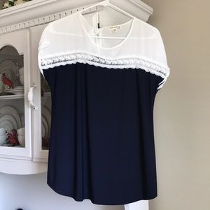 Blue and cream lace colored short sleeve shirt